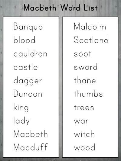Macbeth vocabulary word list