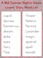 vocabulary words for midsummer night's dream