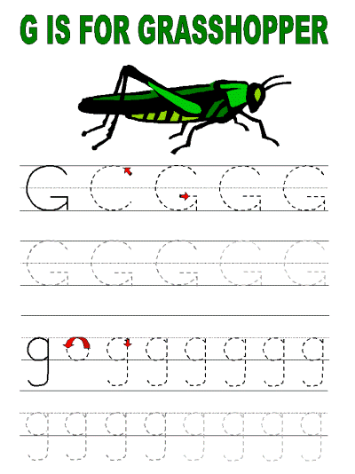 letter g alphabet tracer pages